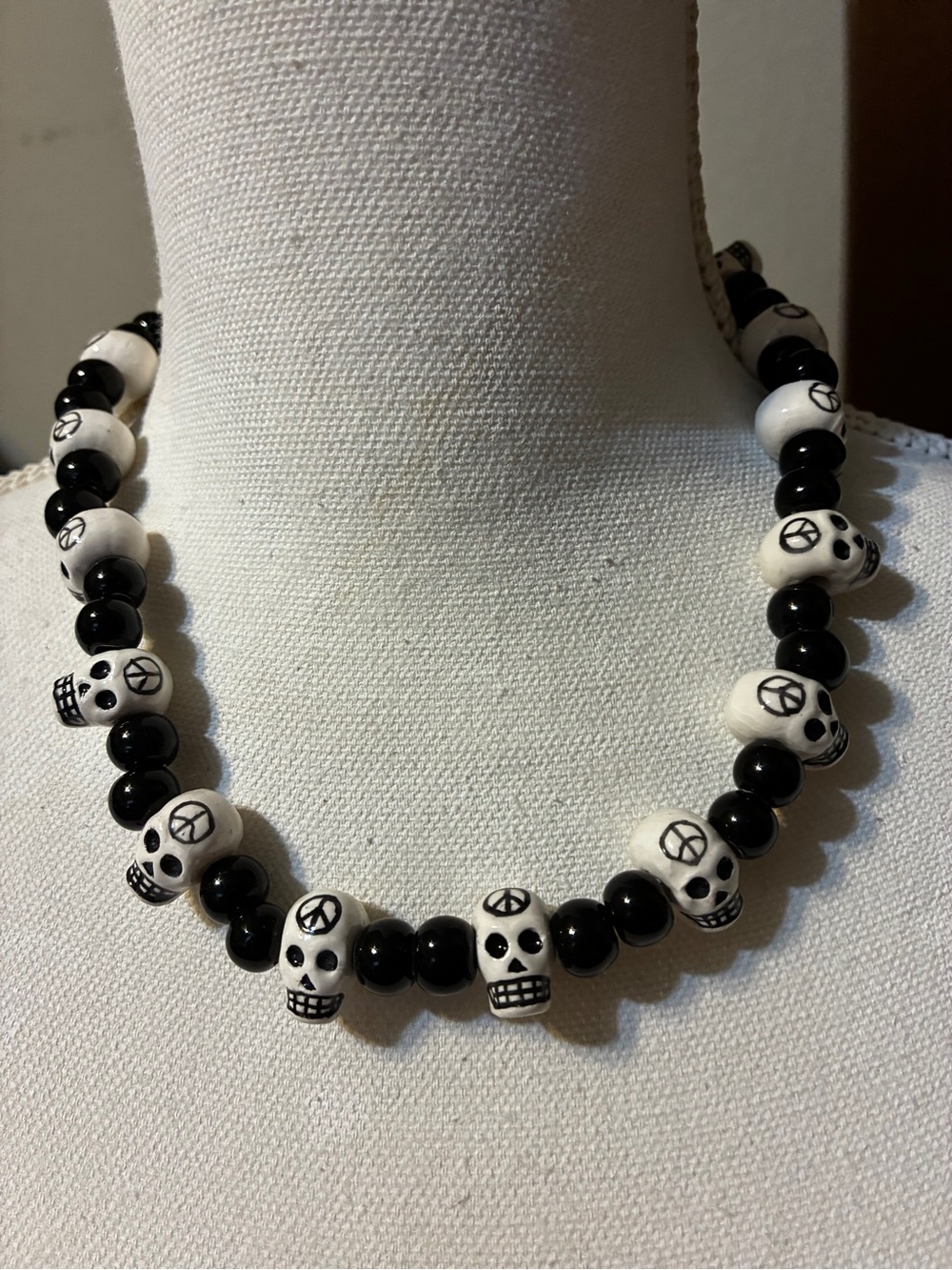 Handcrafted Black and White Skull Bead Necklace